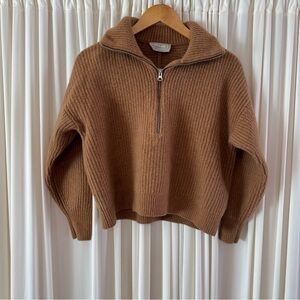 Everlane The Half-Zip Luxe Merino Camel Beige High-Neck Long Sleeve 100% Wool